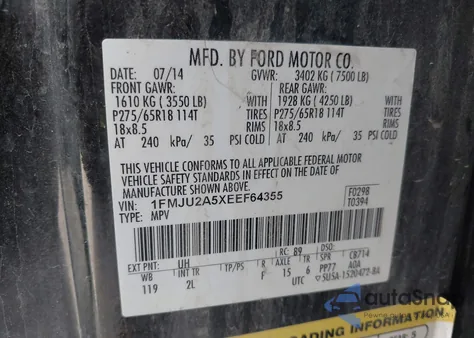 2014 Ford Expedition Limited из США, поврежденный, VIN 1FMJU2A5XEEF64355